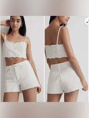 Madewell White Denim Shorts Size 31 Raw Hem Mid Rise Cutoff Summer